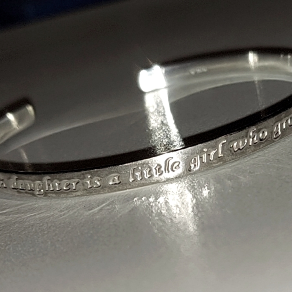 .925 Sterling Silver Daughter Love Friends Etched Thin Cuff Bracelet